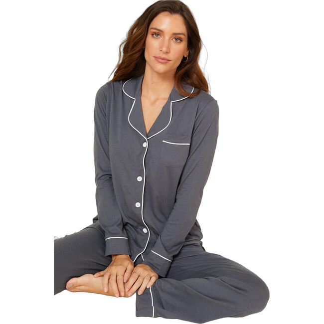 Long Sleeve Top & Pant Pajama Set Anthracite/Ivory