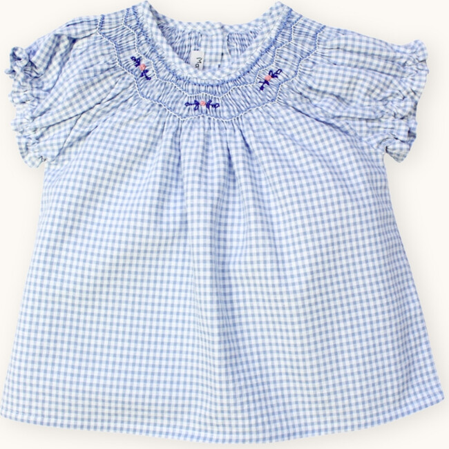 Meryl Blouse Hand-Smocked, Blue Gingham