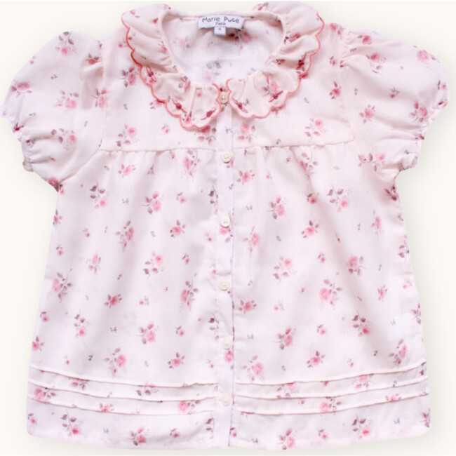 Michelle Blouse With Embroidered Scalloped Collar, Rose Blur