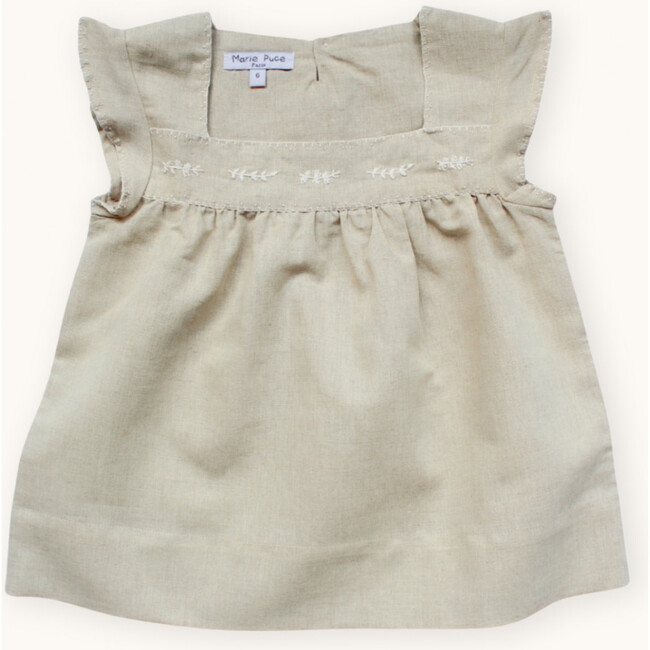 Olivia Hand-Embroidered Blouse, Beige - Blouses - 2