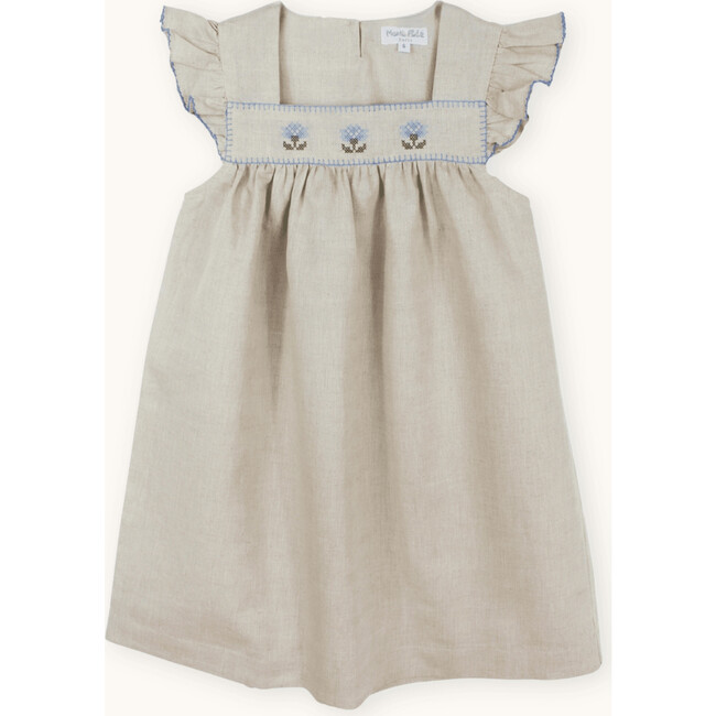 Marie Dress With Cross-Stitch Embroidery, Beige