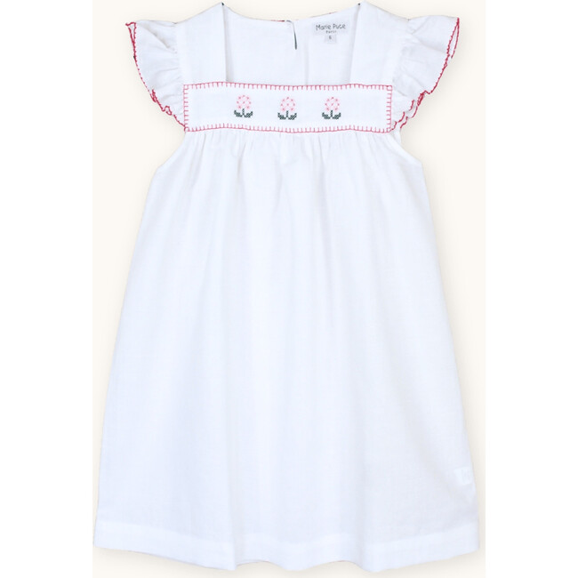 Marie Dress With Cross-Stitch Embroidery, White