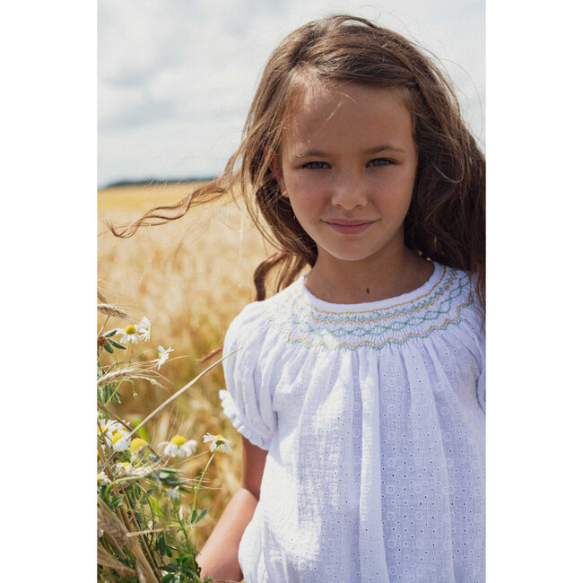Gaia Hand-Smocked Blouse, White