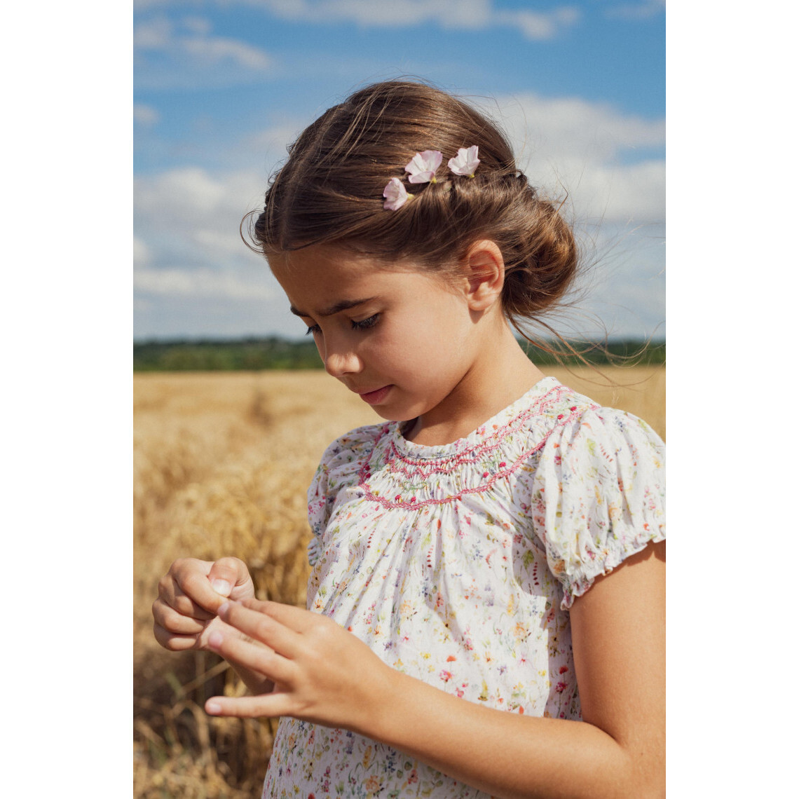 Cherry Smocked Hand-Embroidered Dress, Meadow Flower - Dresses - 1
