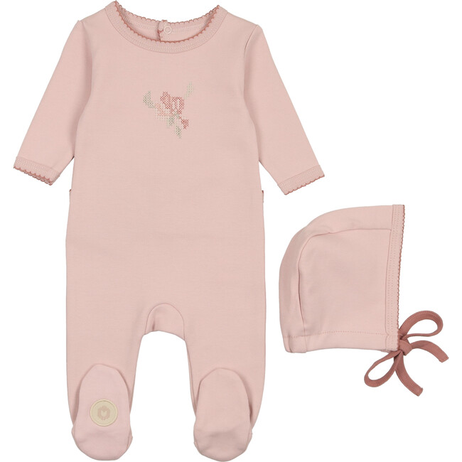 Heirloom Blossom Footie & Hat Set Light Rose