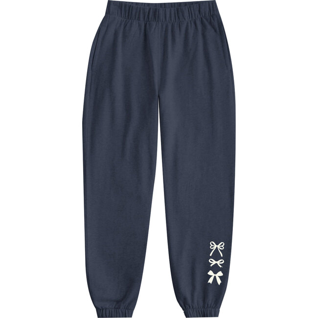 Kids Bow Jogger Pants, Dk Navy - Sweatpants - 1