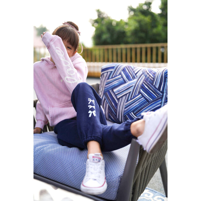 Kids Bow Jogger Pants, Dk Navy - Sweatpants - 2