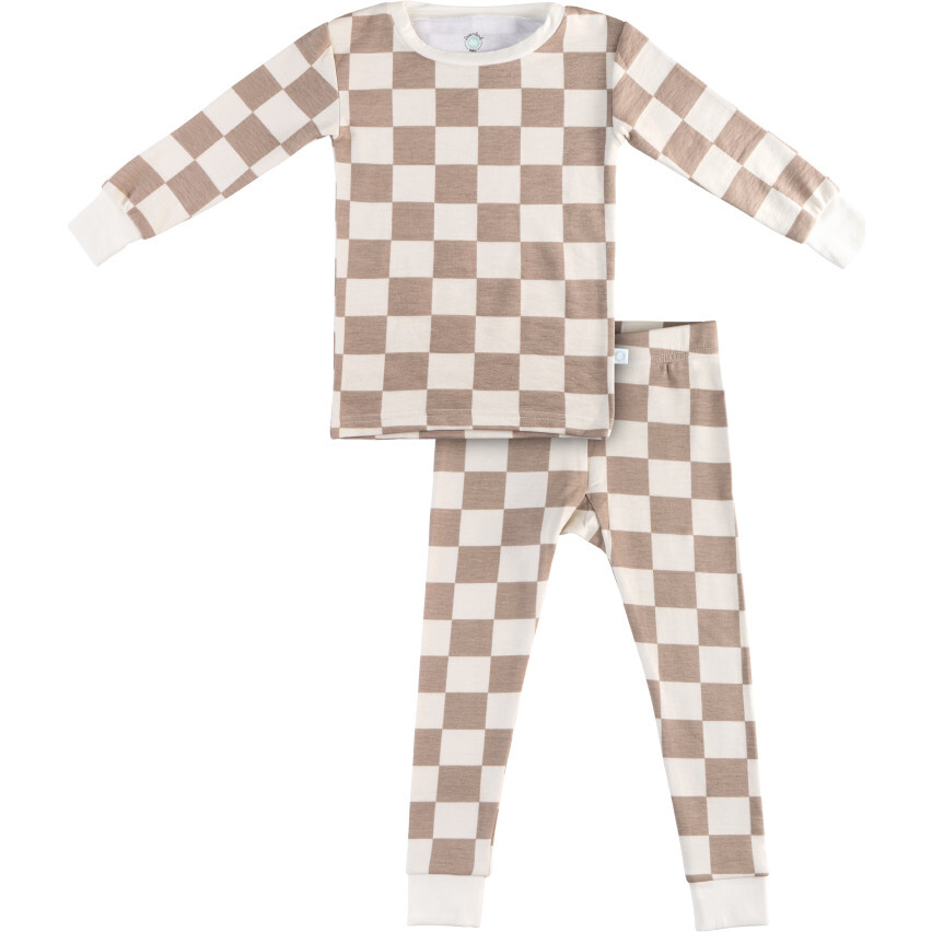 Toddler/Kids Bamboo Pajamas , Oat Latte Checkerboard - Pajamas - 1