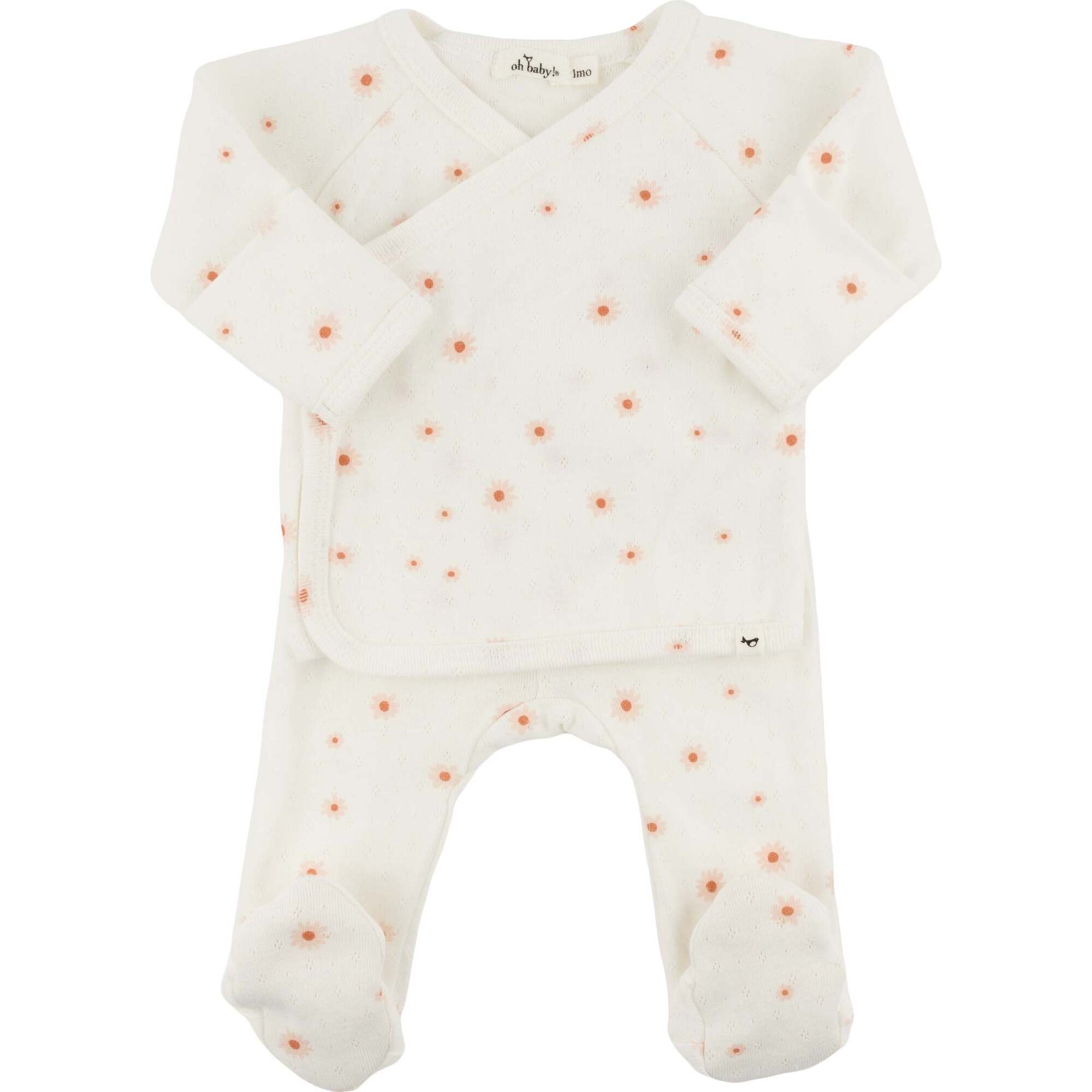 Twinkle Mini Daisies Pointelle Kimono Set, Snow - Mixed Apparel Set - 1