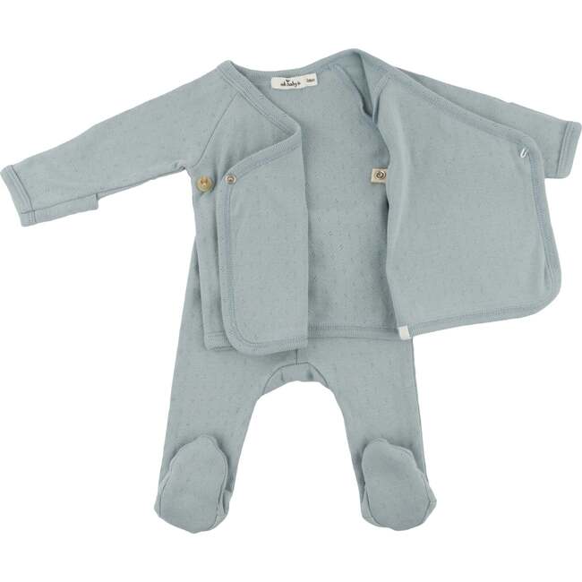 Twinkle Pointelle Kimono Set, Sky Blue - Mixed Apparel Set - 2