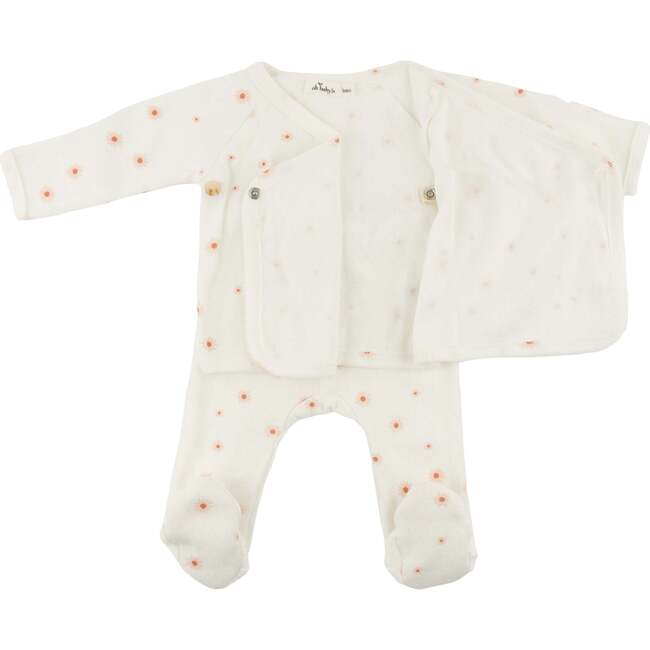 Twinkle Mini Daisies Pointelle Kimono Set, Snow
