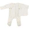 Twinkle Mini Daisies Pointelle Kimono Set, Snow - Mixed Apparel Set - 2