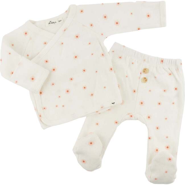Twinkle Mini Daisies Pointelle Kimono Set, Snow - Mixed Apparel Set - 3
