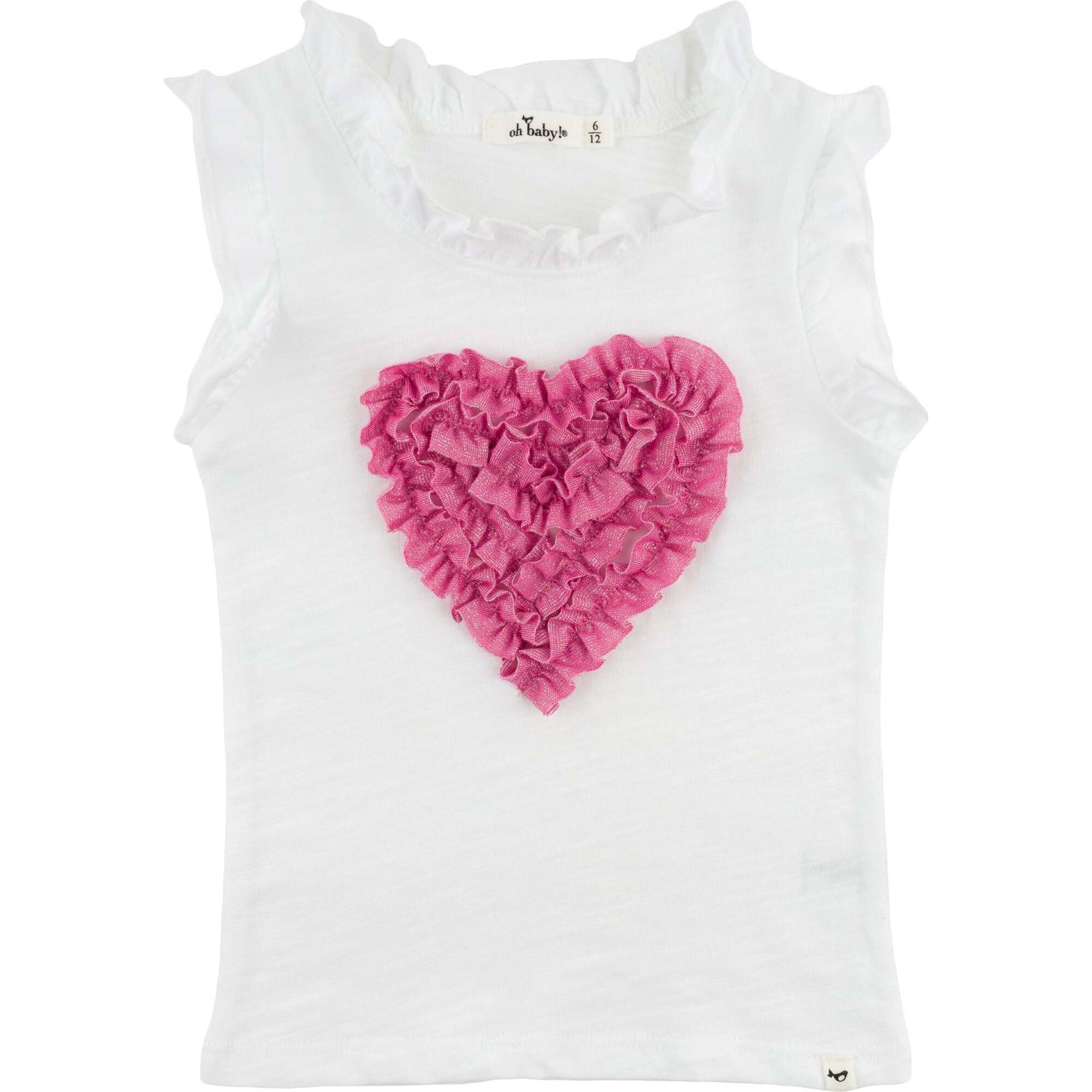 Ruffle Heart Bright Pink Sparkle Rebekah Ruffle Tank, Oyster - Tank Tops - 1
