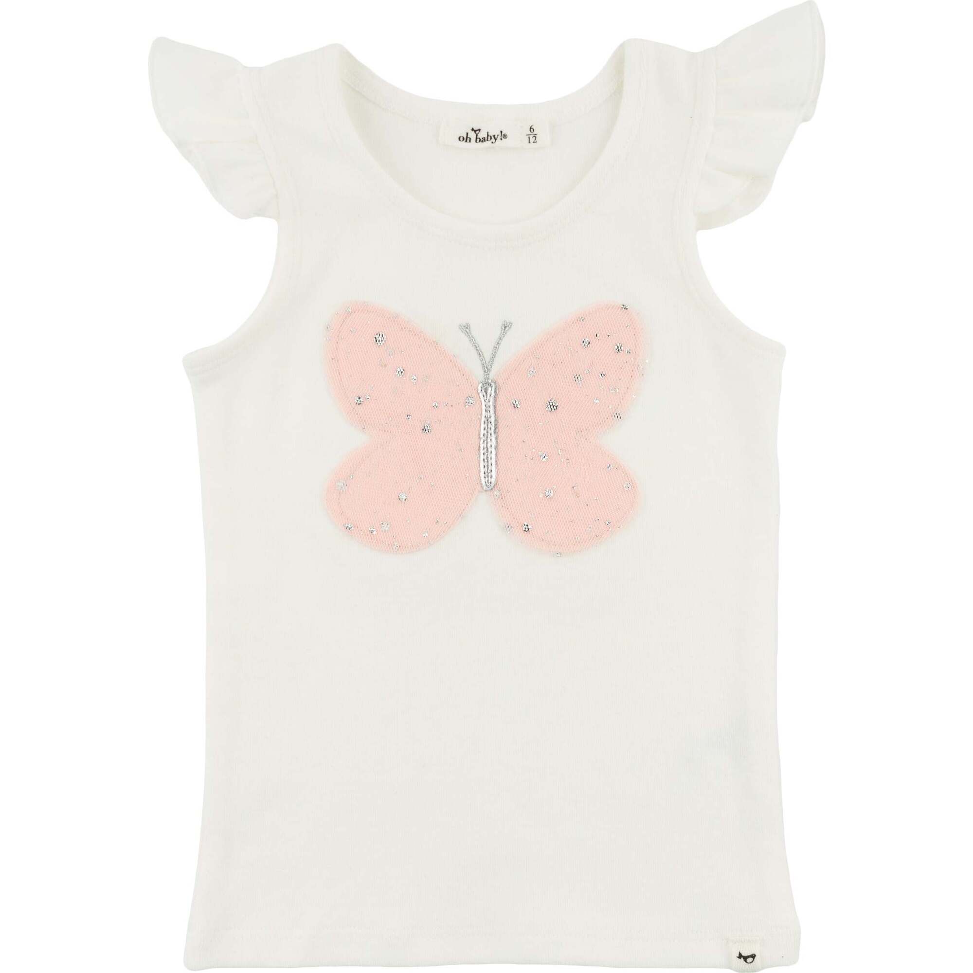 Butterfly Pink/Pink Silver Tulle Flutter Tank, Cream - Tank Tops - 1