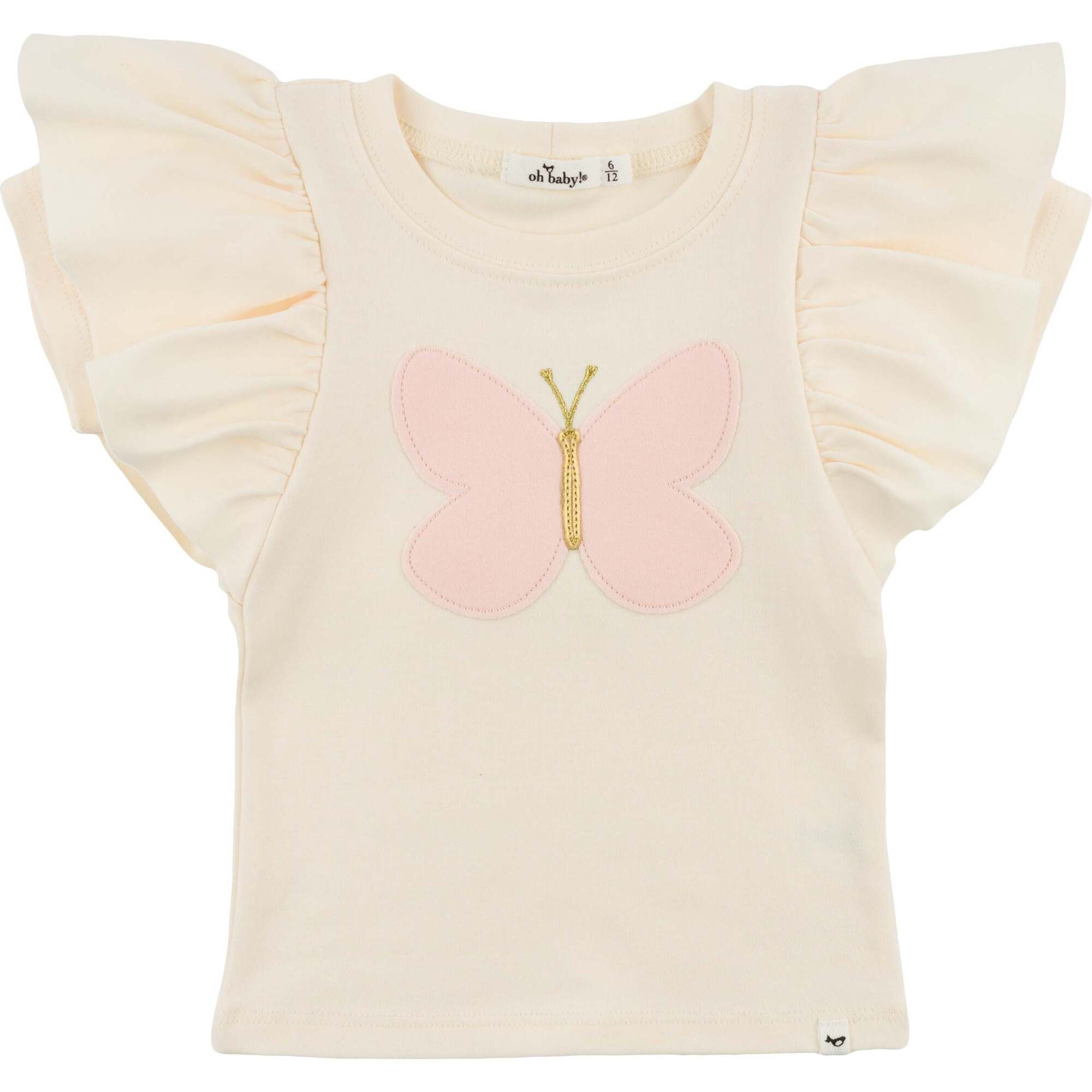 Butterfly Pink Terry with Gold Butterfly Tee, Milk - T-Shirts - 1