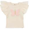 Butterfly Pink Terry with Gold Butterfly Tee, Milk - T-Shirts - 1 - thumbnail