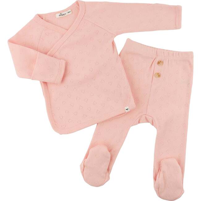Hearts Pointelle Kimono Set, Pink - Mixed Apparel Set - 6