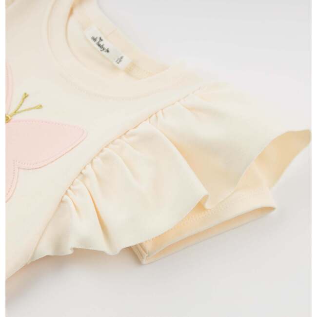 Butterfly Pink Terry with Gold Butterfly Tee, Milk - T-Shirts - 3