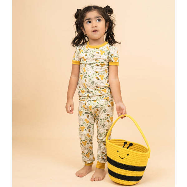 Happy Honey Bees Bamboo Short Sleeve Kids Pajama Pants Set - Pajamas - 5