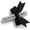 Molly Double Strand Pearl Grosgrain Bow Clip, Black - Hair Accessories - 1 - thumbnail
