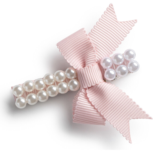 Molly Double Strand Pearl Grosgrain Bow Clip, Ballet