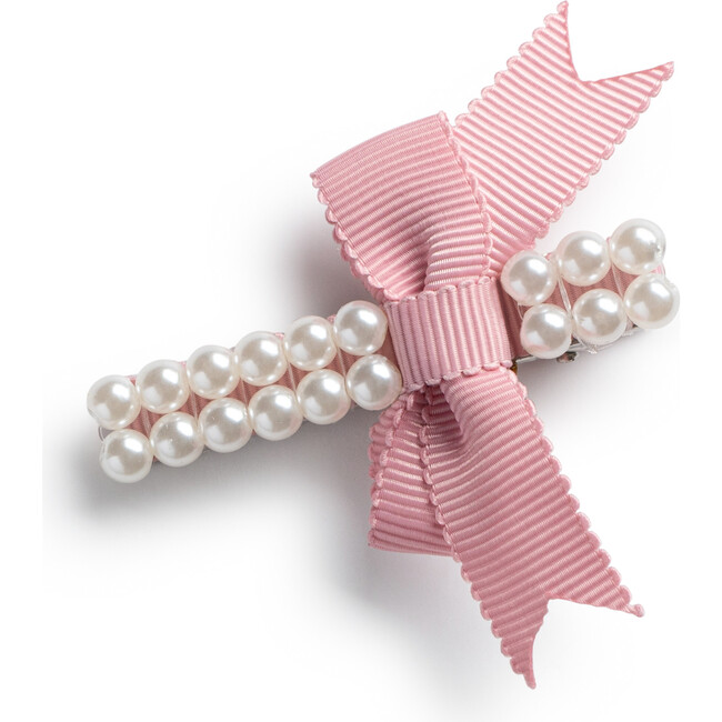 Molly Double Strand Pearl Grosgrain Bow Clip, Mauve