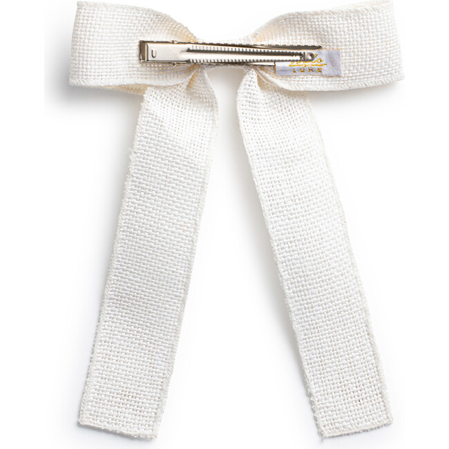 Tabitha Luxe Linen Long Tail Clip, Ivory - Hair Accessories - 2