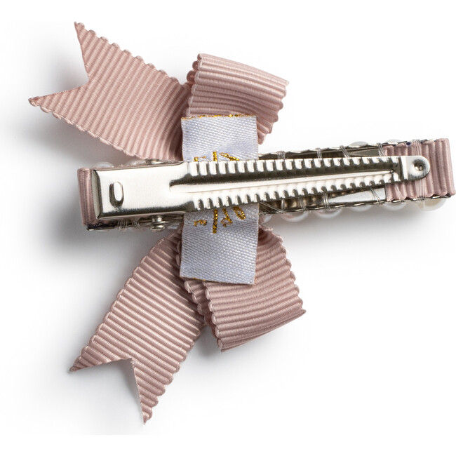 Molly Double Strand Pearl Grosgrain Bow Clip, Mocha - Hair Accessories - 2