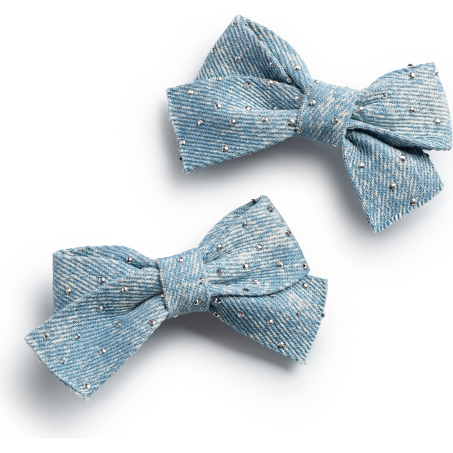 Jean Embellished Double Clip Set, Light Jean