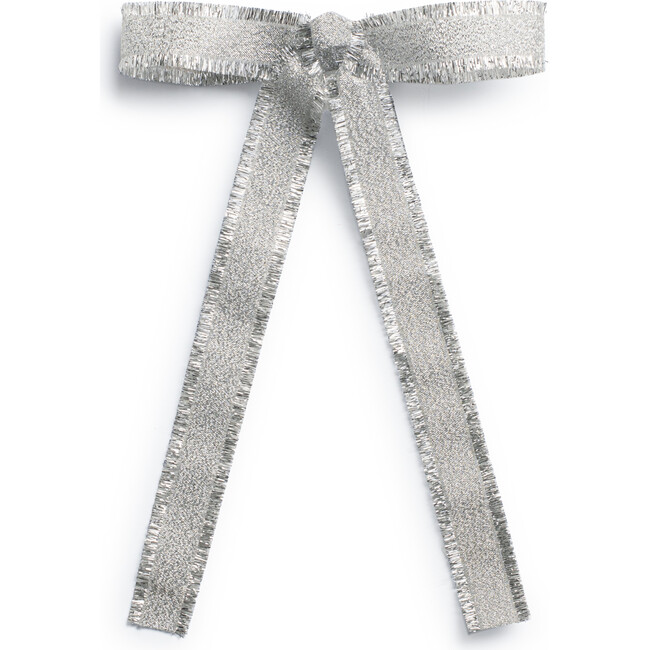 Dahlia Deconstructed Grosgrain Ribbon Long Tail Clip, Silver