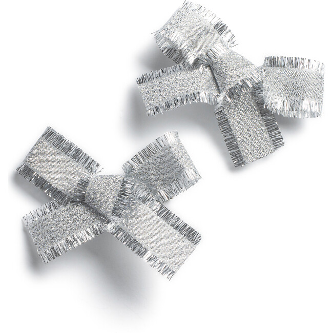 Dahlia Deconstructed Grosgrain Ribbon Double Clip Set, Silver