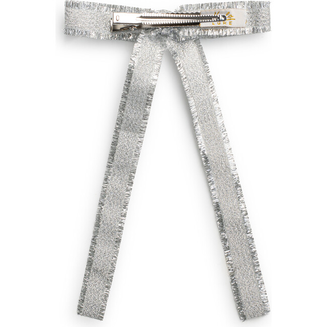 Dahlia Deconstructed Grosgrain Ribbon Long Tail Clip, Silver - Hair Accessories - 2