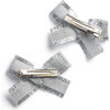 Dahlia Deconstructed Grosgrain Ribbon Double Clip Set, Silver - Hair Accessories - 2