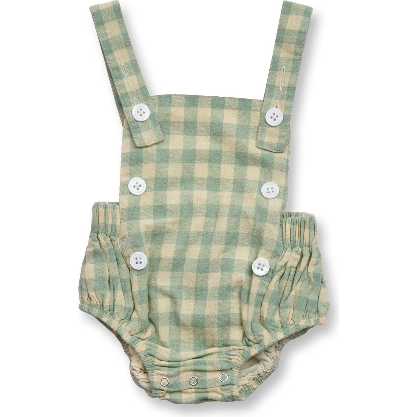 Baby Woven Gingham Romper, Sage - Bloomers - 1