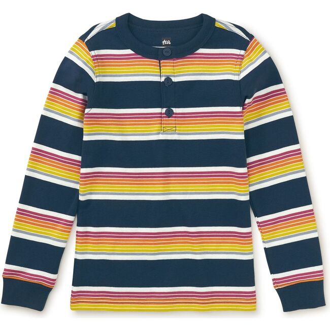 Tea Collection x Maisonette Long Sleeve Striped Henley Top, Whale Blue