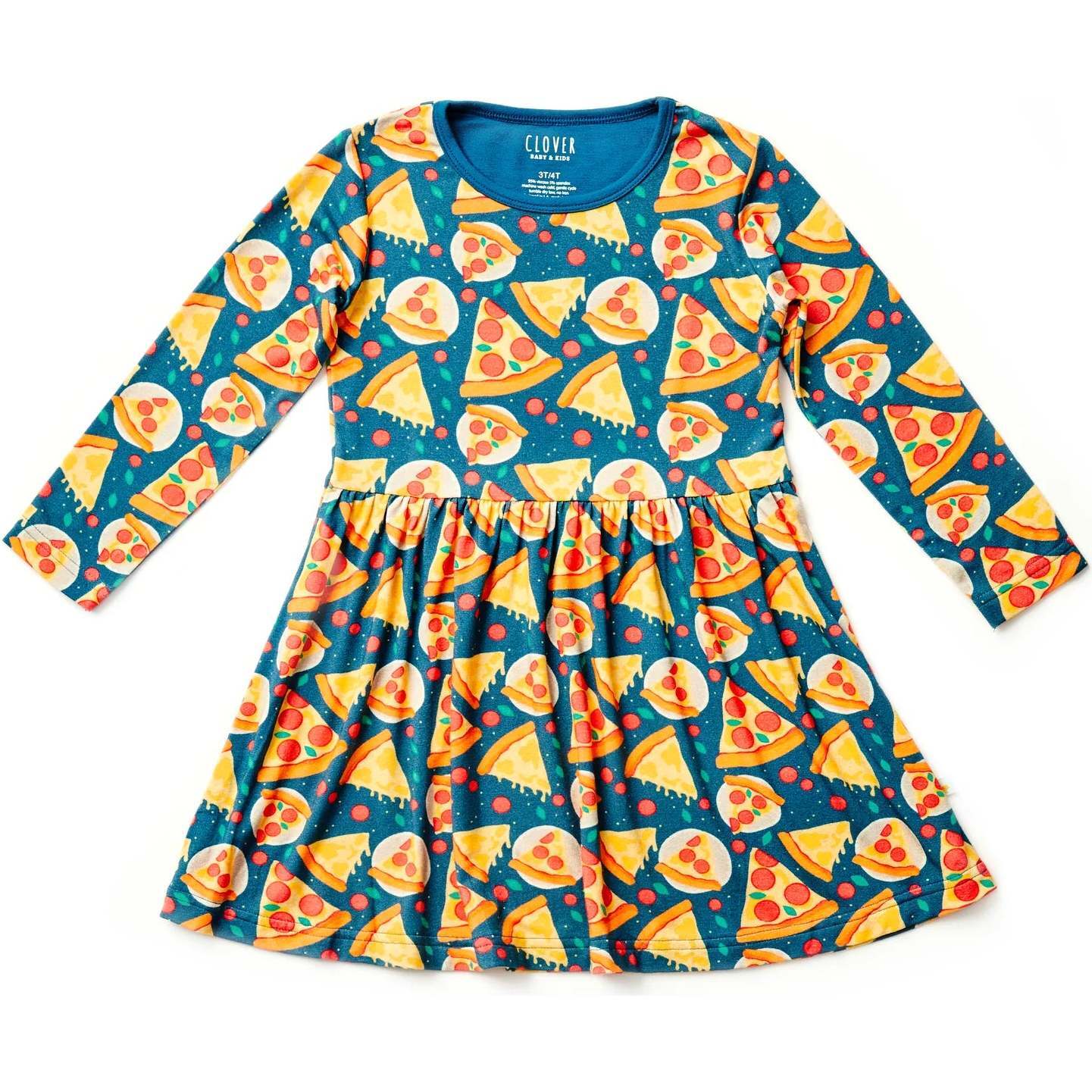 Stretchy Long Sleeve Twirl Dress, Pizza Party - Clover Baby & Kids Dresses  | Maisonette