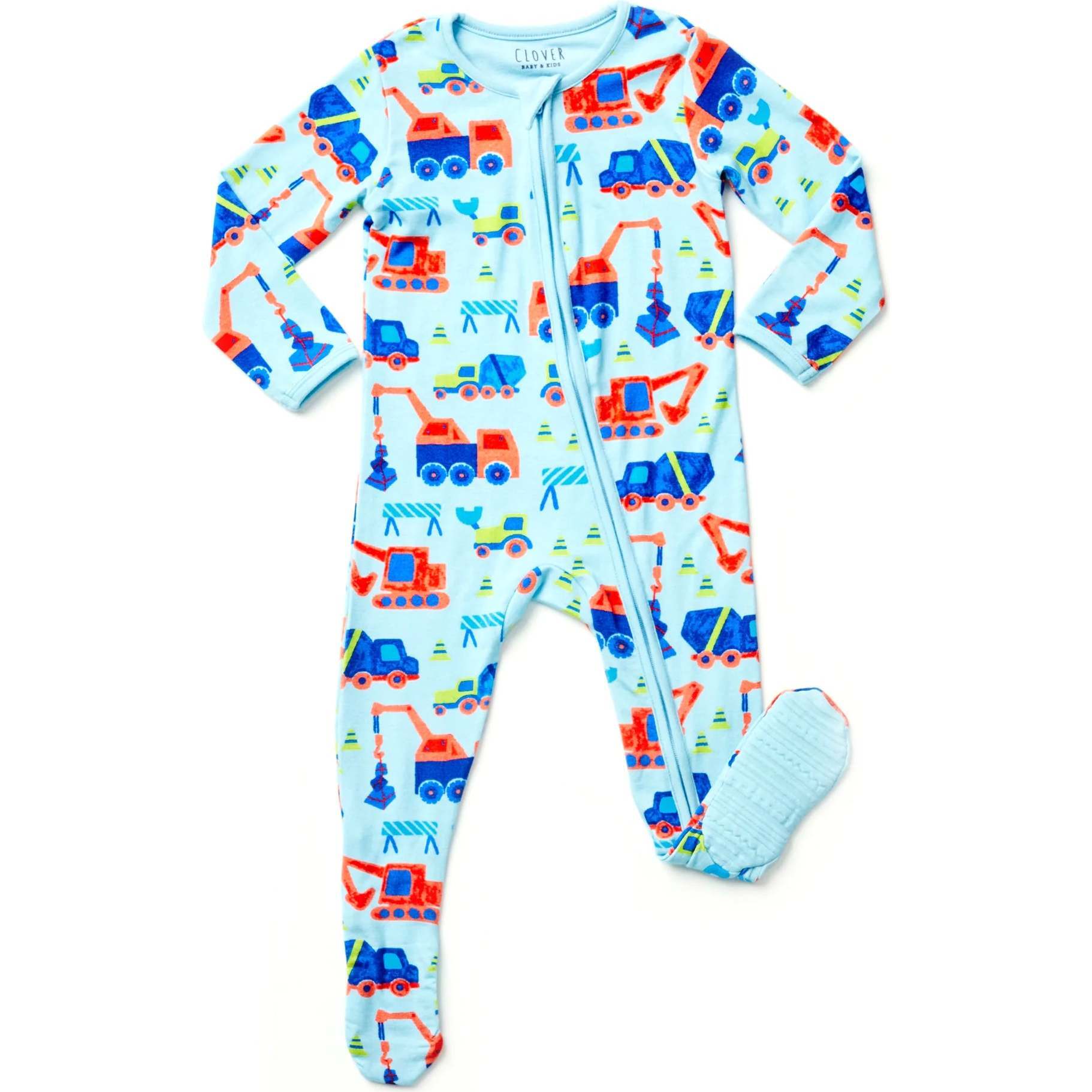 Soft & Stretchy Zipper Footie, Construction Blue - Footie Pajamas - 1