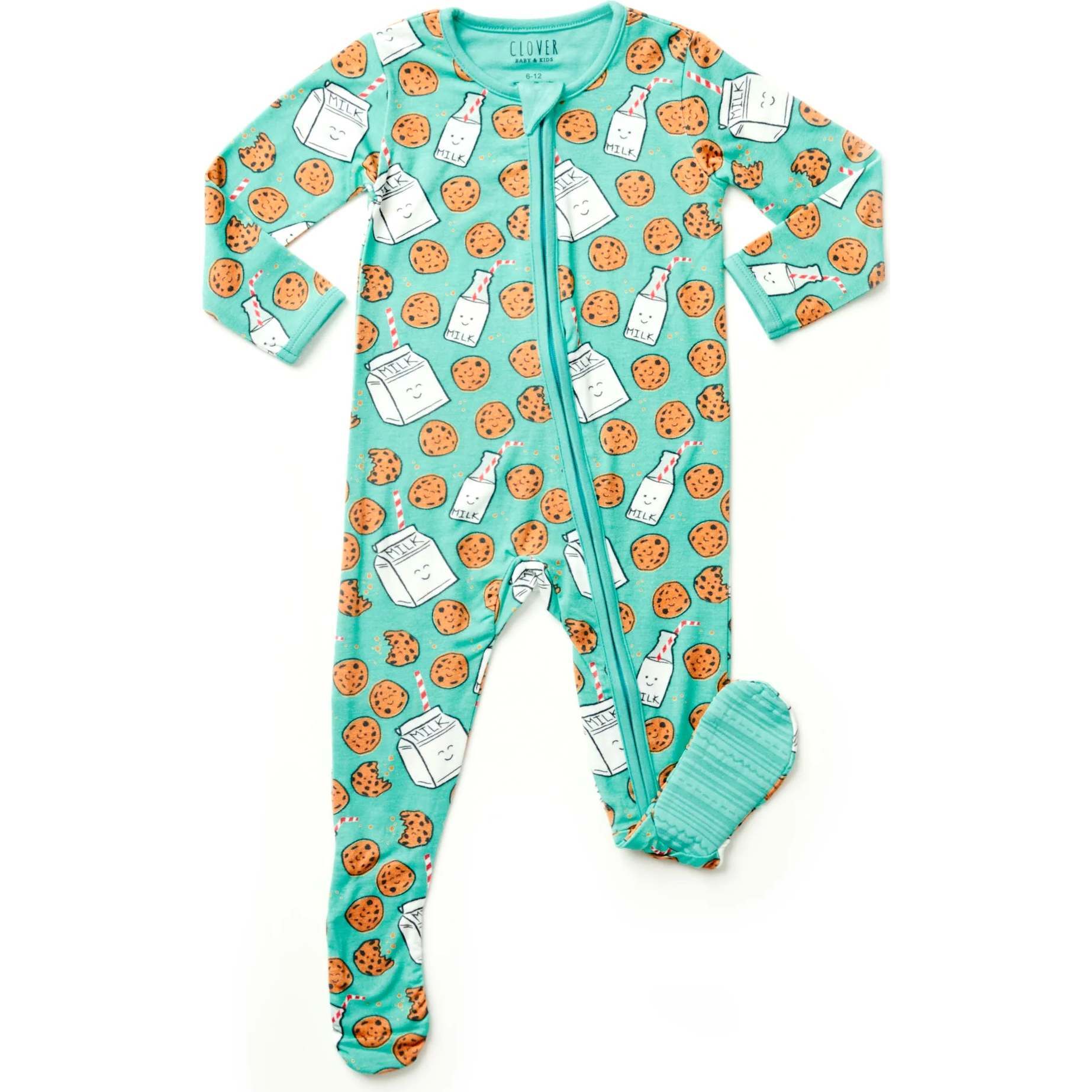 Soft & Stretchy Zipper Footie, Milk and Cookies - Footie Pajamas - 1