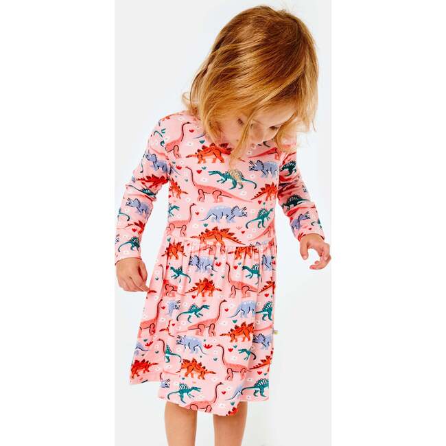Stretchy Long Sleeve Twirl Dress, Dinosaur Garden