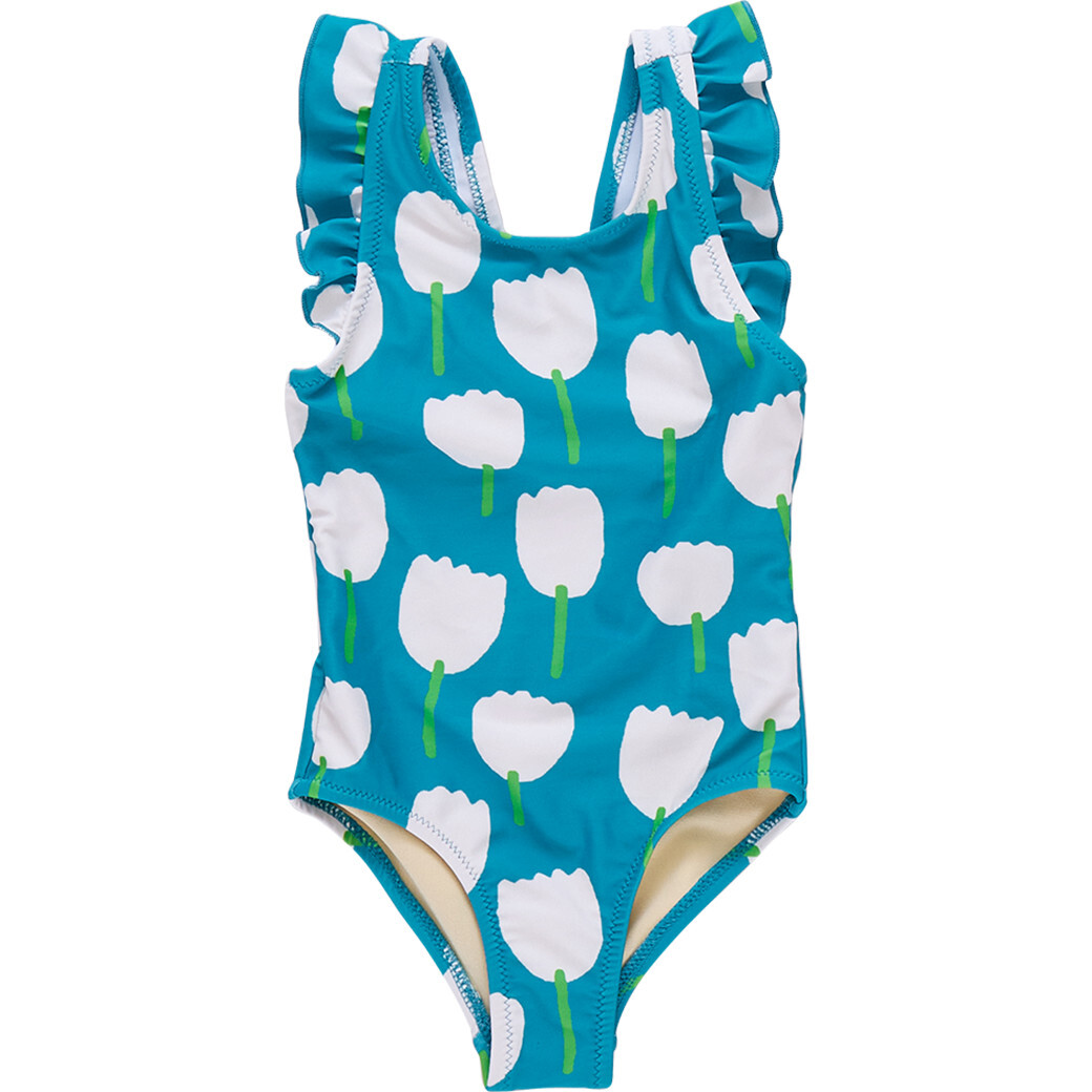 Girls Liv Bow Suit, White Tulips - One Pieces - 1