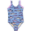 Girls Claire Suit, Blue Multi Fishies - One Pieces - 1 - thumbnail