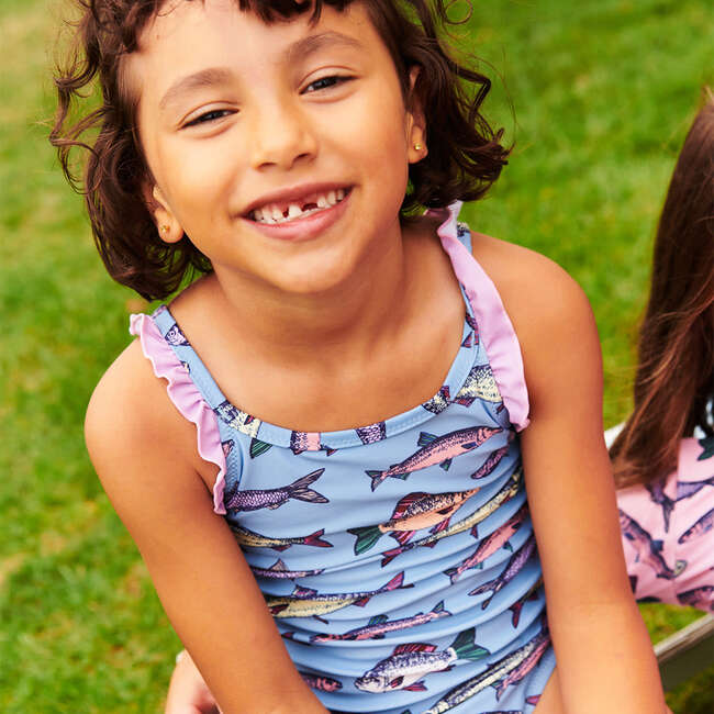 Girls Claire Suit, Blue Multi Fishies - One Pieces - 2