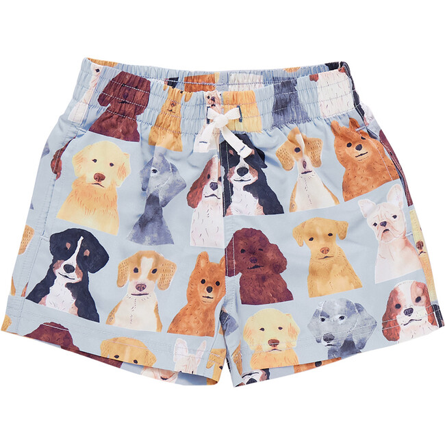 Boys Swim Trunk, Light Blue Watercolor Dogs