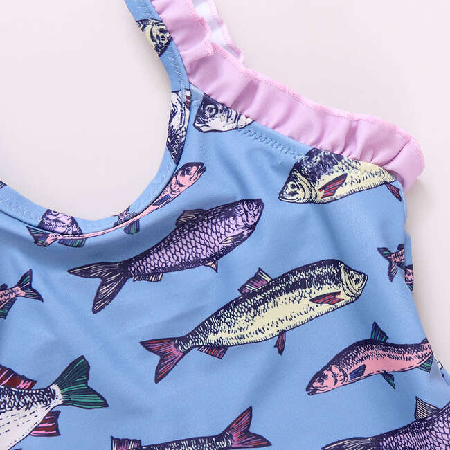 Girls Claire Suit, Blue Multi Fishies - One Pieces - 3