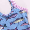 Girls Claire Suit, Blue Multi Fishies - One Pieces - 3