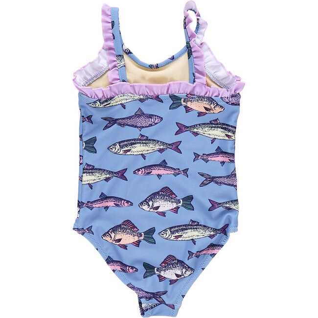 Girls Claire Suit, Blue Multi Fishies - One Pieces - 4