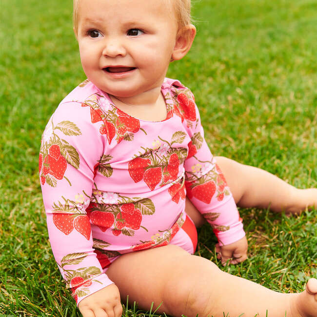 Baby Girls Rash Guard Set, Pink Wild Strawberries - Two Pieces - 2