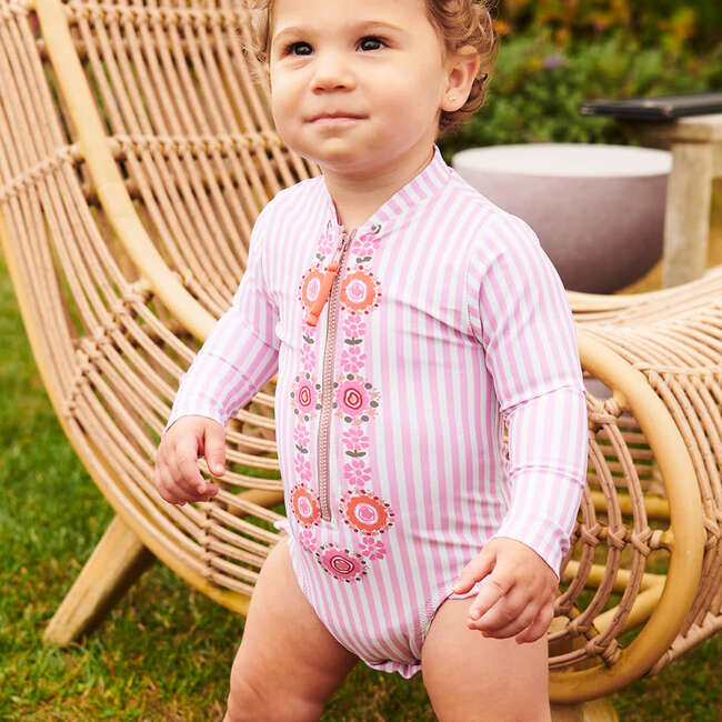 Baby Girls Arden Suit, Pink Faux Embroidery Stripe