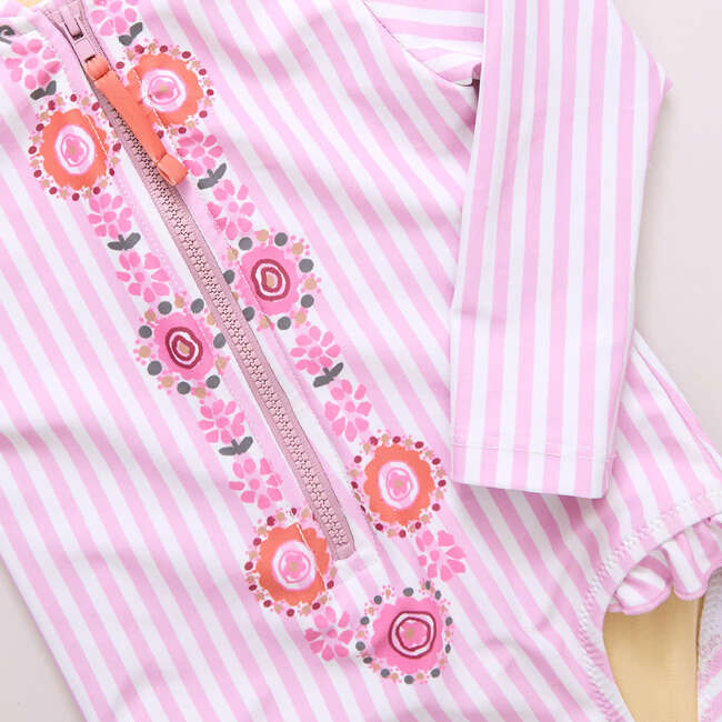 Baby Girls Arden Suit, Pink Faux Embroidery Stripe - One Pieces - 3